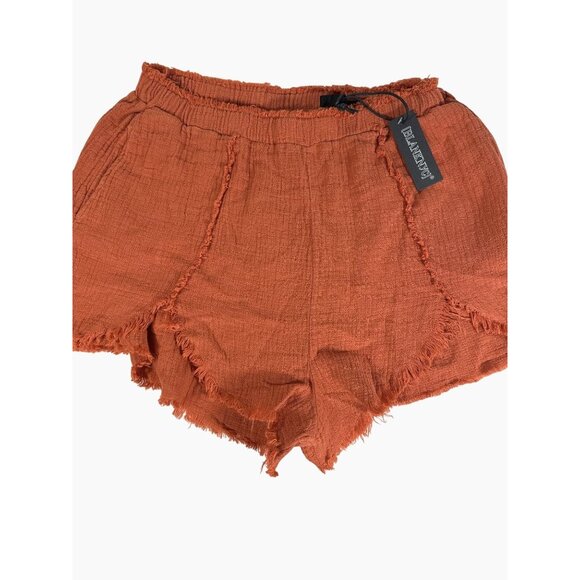 BlankNYC Women's Frayed Hem Stretch Waist Rust Orange Shorts Cotton Blend Small - Picture 7 of 11